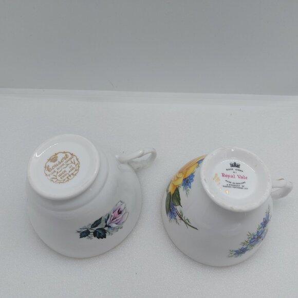 2 Vintage Tea Cups & Saucers Royal Vale & Consort - Yellow Rose White Pink Rose - Picture 12 of 16